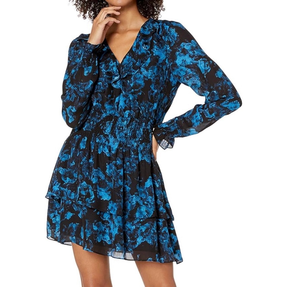 Parker Maisy V-Neck Smocked Waist Ruffle Mini Dress - Silk